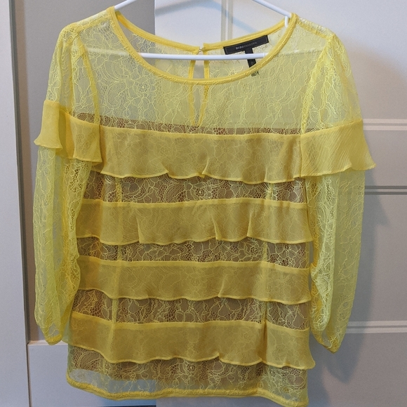 BCBG MaxAzria Canary yellow ruffle lace blouse - Picture 1 of 5